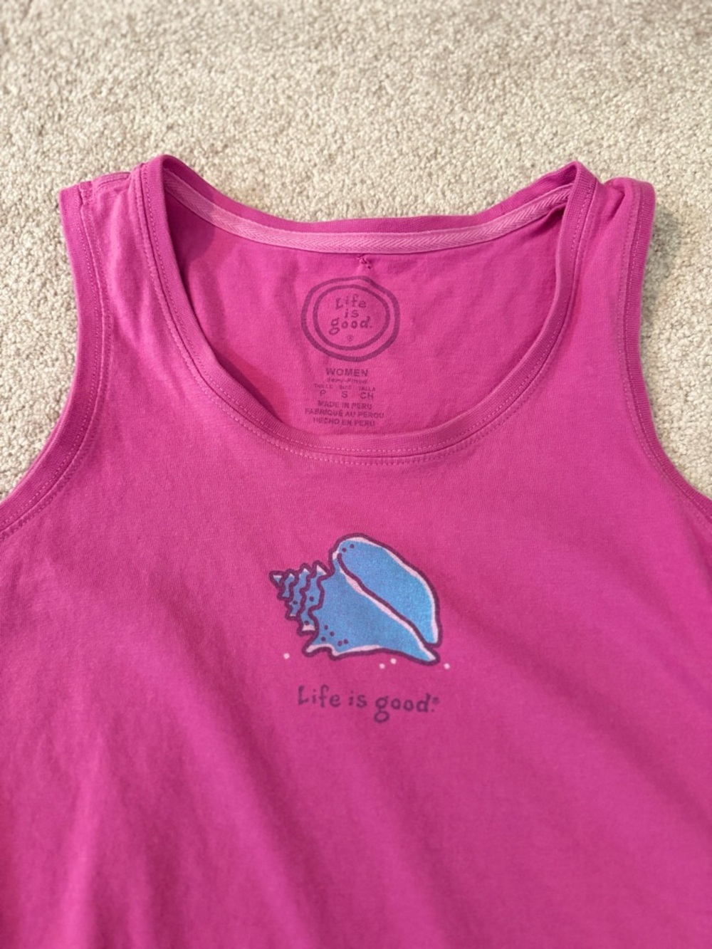 Life is Good Women's Pink Tank Top - Sea Shell Graphic blue shell Size Small Y2K - Picture 3 of 8